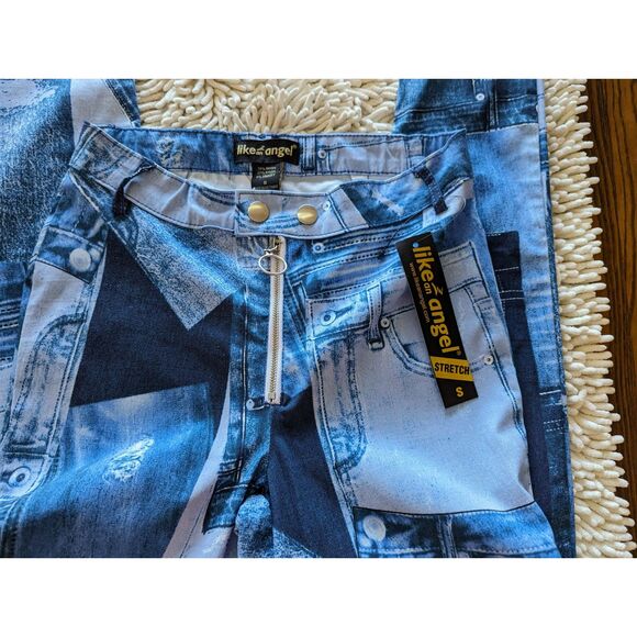 NWT  Like an Angel denim patch stretch leggings  Sz S - Picture 12 of 13
